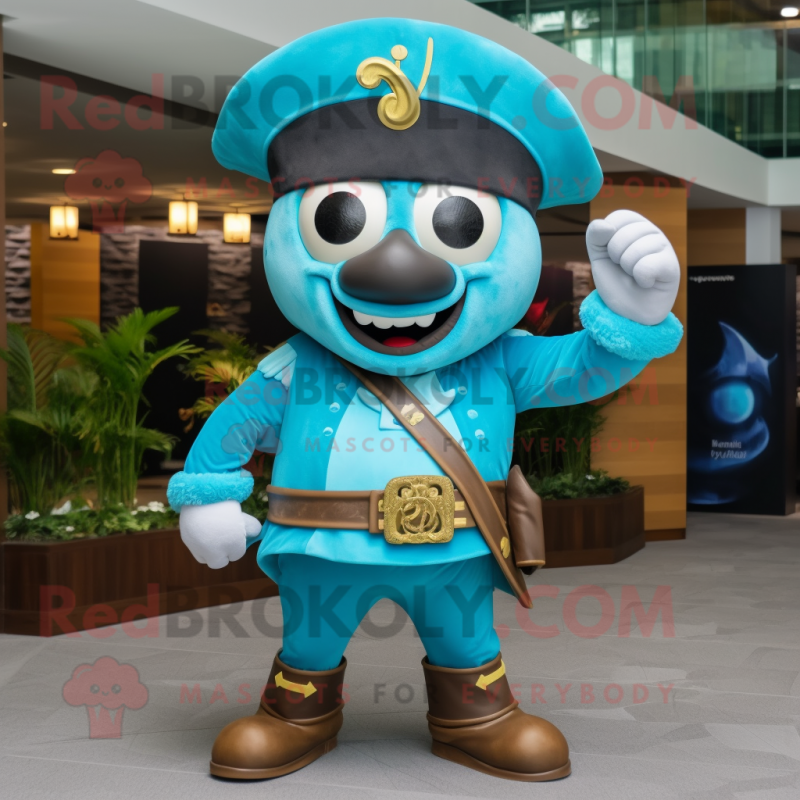 Sky Blue Pirate mascot costume character dressed with a Bodysuit and Watches