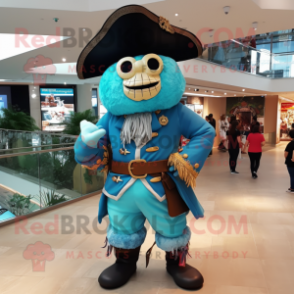 Sky Blue Pirate mascot costume character dressed with a Bodysuit and Watches