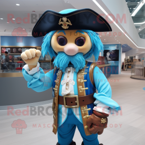 Sky Blue Pirate mascot costume character dressed with a Bodysuit and Watches
