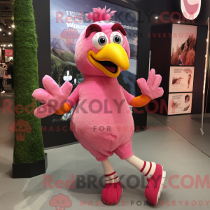 Maskotkarakter av en rosa...