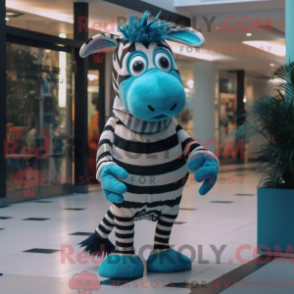 Fantasia de mascote de uma Zebra Ciano com calça colante e cachecóis - Mascotes zebra - REBROKO_433179 - RedBrokoly.com