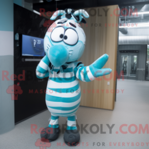 Fantasia de mascote de uma Zebra Ciano com calça colante e cachecóis - Mascotes zebra - REBROKO_433181 - RedBrokoly.com