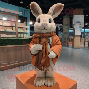 Tan Rabbit mascot costume character dressed with a Cardigan and Shawls