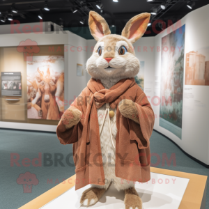 Tan Rabbit mascot costume character dressed with a Cardigan and Shawls