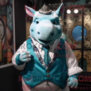 Maskotkarakter av et cyan...