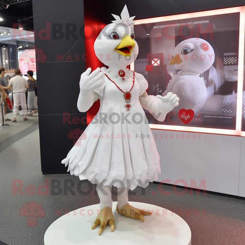 White Hens mascot costume character dressed with a Mini Dress and Rings White Hens mascot costume character dressed with a Mini Dress and Rings