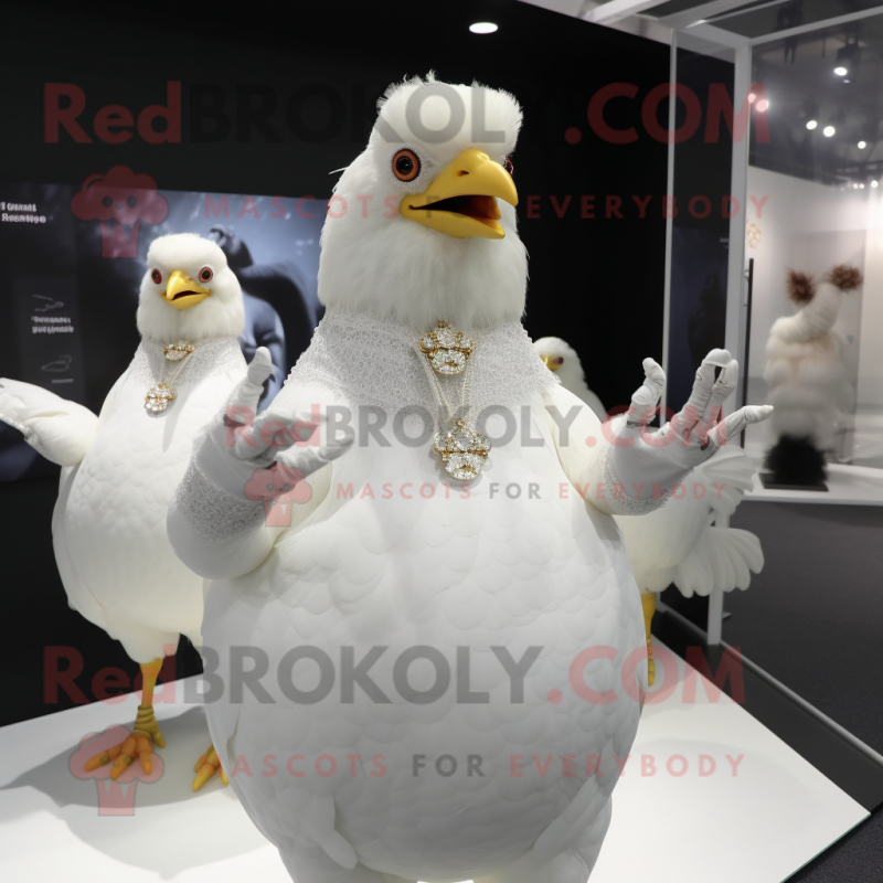 White Hens mascot costume character dressed with a Mini Dress and Rings White Hens mascot costume character dressed with a Mini Dress and Rings