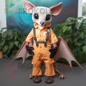 Rust Fruit Bat mascot costume character dressed with a Jumpsuit and Pocket squares