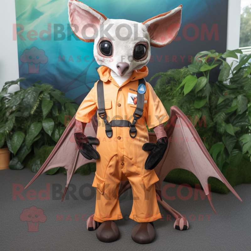 Rust Fruit Bat mascot costume character dressed with a Jumpsuit and Pocket squares