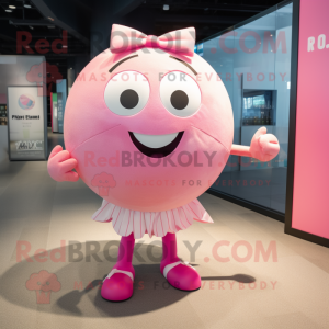 Pink Handball Ball mascot costume character dressed with a Swimwear and Bow ties