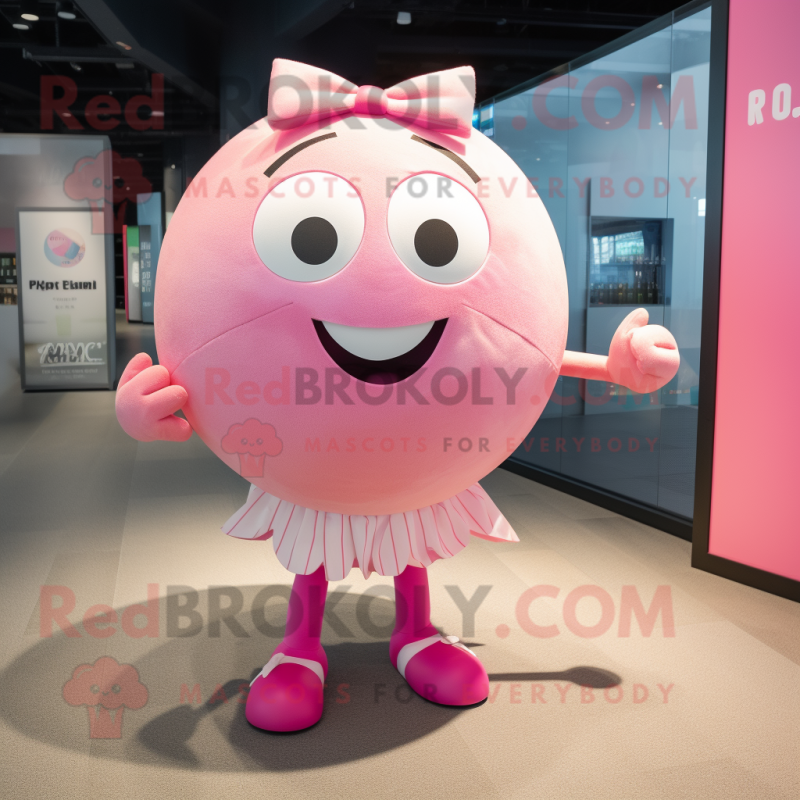 Pink Handball Ball mascot costume character dressed with a Swimwear and Bow ties Pink Handball Ball mascot costume character dressed with a Swimwear and Bow ties
