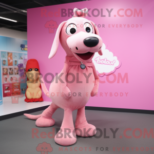 Maskotkarakter av en rosa...
