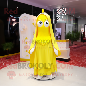 Lemon Yellow But mascot costume character dressed with a Mini Skirt and Shawls