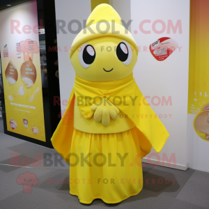Lemon Yellow But mascot costume character dressed with a Mini Skirt and Shawls