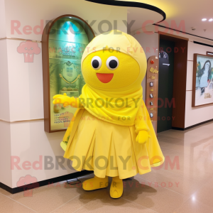 Lemon Yellow But mascot costume character dressed with a Mini Skirt and Shawls
