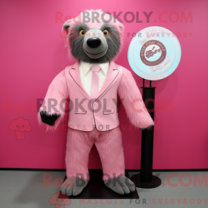 Maskotkarakter av en rosa...