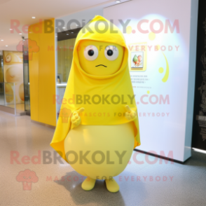 Lemon Yellow But mascot costume character dressed with a Mini Skirt and Shawls