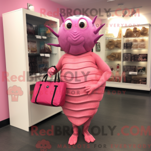 Maskotkarakter av en rosa...