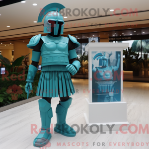 Maskotfigur av en cyan...