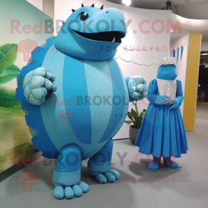 Sky Blue Glyptodon mascot costume character dressed with a Sheath Dress and Cufflinks