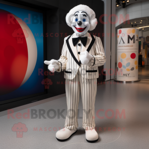 Cream Mime mascot costume character dressed with a Jacket and Anklets