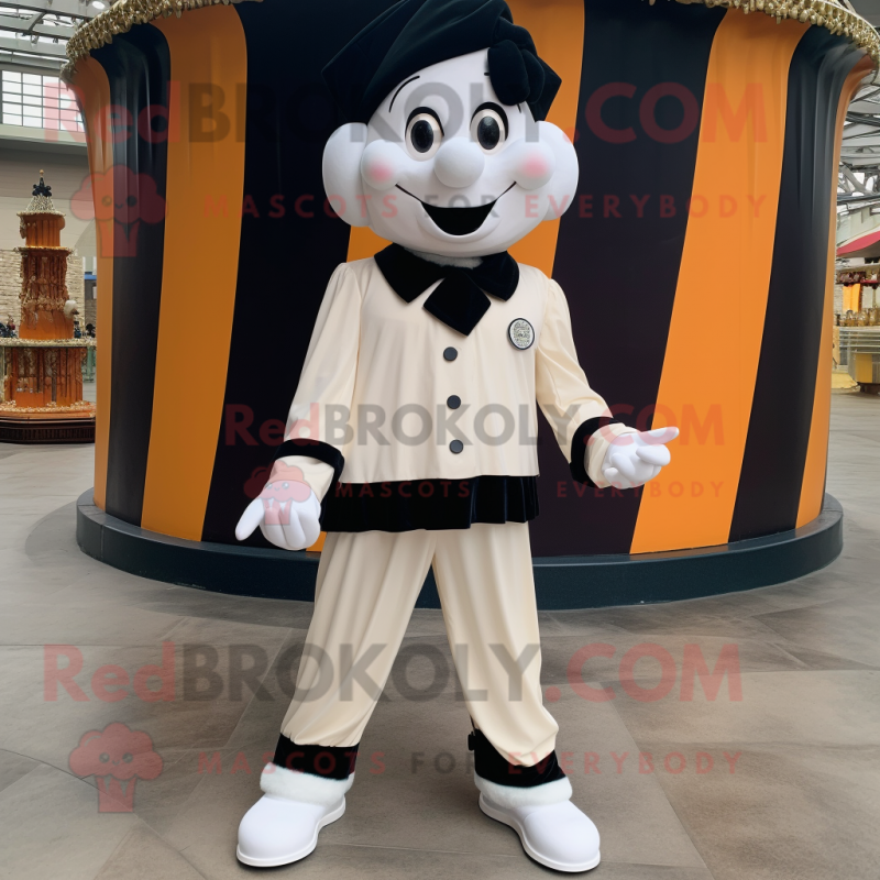Cream Mime mascot costume character dressed with a Jacket and Anklets