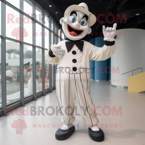 Cream Mime mascot costume character dressed with a Jacket and Anklets