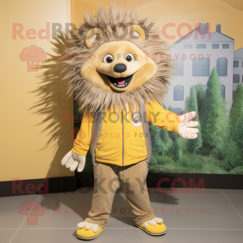 Tan Porcupine mascot costume character dressed with a Corduroy Pants and Shoe clips Tan Porcupine mascot costume character dressed with a Corduroy Pants and Shoe clips