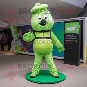 Lime Green Shepard'S Pie mascot costume character dressed with a Jeggings and Belts