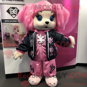 Maskotkarakter av et rosa...