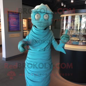 Cyan Mummy maskot kostume...