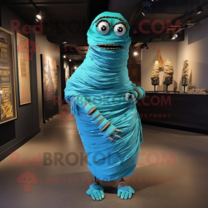 Cyan Mummy maskot kostume...