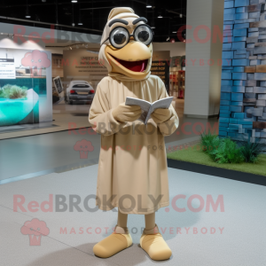 Tan Stilt Walker mascot costume character dressed with a Hoodie and Reading glasses