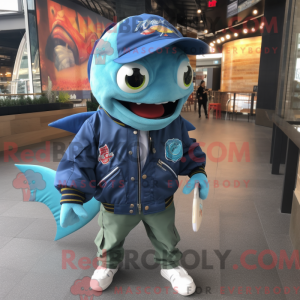 Maskotfigur af en Blue Fish...