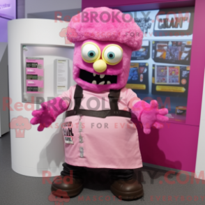 Característica da máscara de Frankenstein rosa com uma máscara de proteção e luer - Mascotes de Frankenstein - RedBrokoly.com