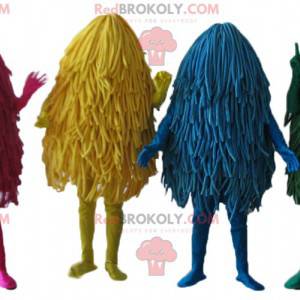 4 mascottes de serpillères colorées de balais à franges -