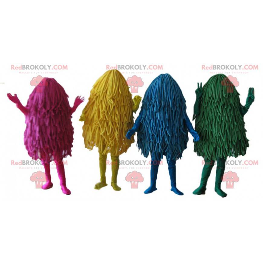 4 mascottes de serpillères colorées de balais à franges -