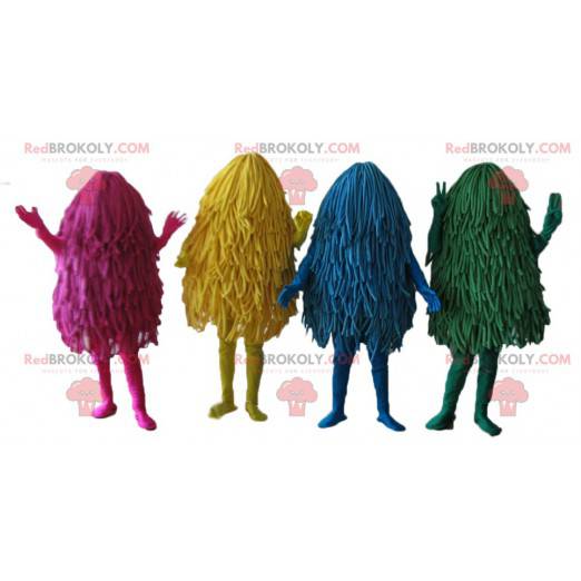 4 mascottes de serpillères colorées de balais à franges -