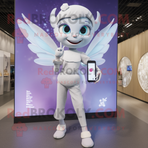 Silver Tooth Fairy mascot costume character dressed with a Dress Pants and Smartwatches