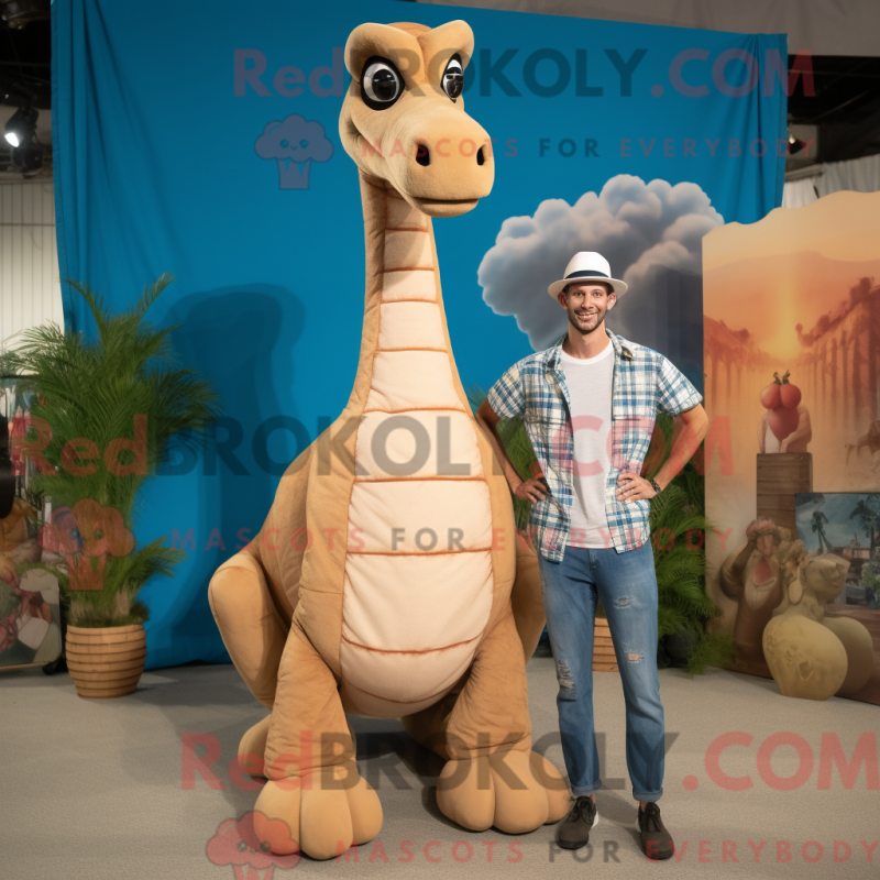 Mascot character of a Tan Brachiosaurus dressed with a Boyfriend Jeans and Cummerbunds Mascot character of a Tan Brachiosaurus dressed with a Boyfriend Jeans and Cummerbunds