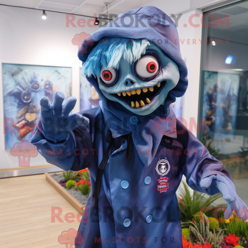 Mascot character of a Navy Zombie dressed with a Raincoat and Scarf clips Mascot character of a Navy Zombie dressed with a Raincoat and Scarf clips