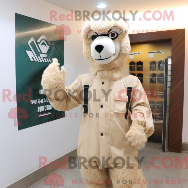 Mascot character of a Cream Camel dressed with a Windbreaker and Briefcases Mascot character of a Cream Camel dressed with a Windbreaker and Briefcases