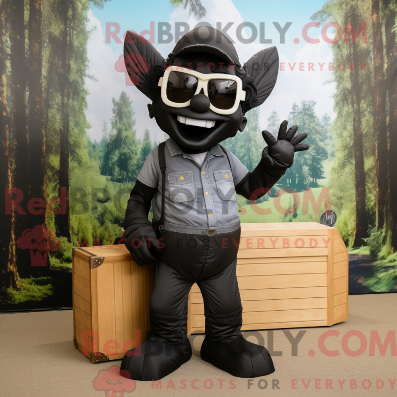 Mascot character of a Black Tooth Fairy dressed with a Cargo Pants and Sunglasses Mascot character of a Black Tooth Fairy dressed with a Cargo Pants and Sunglasses