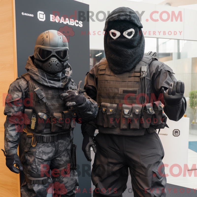 Mascot character of a Black Para Commando dressed with a Coat and Cummerbunds Mascot character of a Black Para Commando dressed with a Coat and Cummerbunds