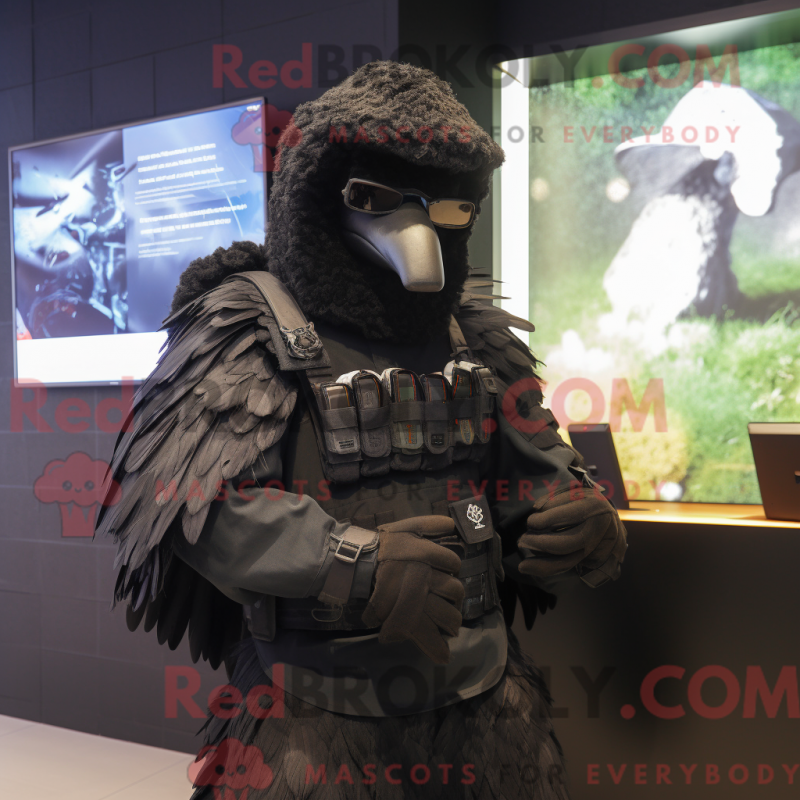 Mascot character of a Black Para Commando dressed with a Coat and Cummerbunds Mascot character of a Black Para Commando dressed with a Coat and Cummerbunds