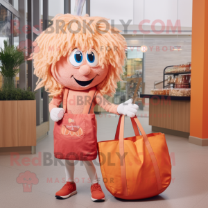 Peach Spaghetti mascot costume character dressed with a Jeggings and Tote bags