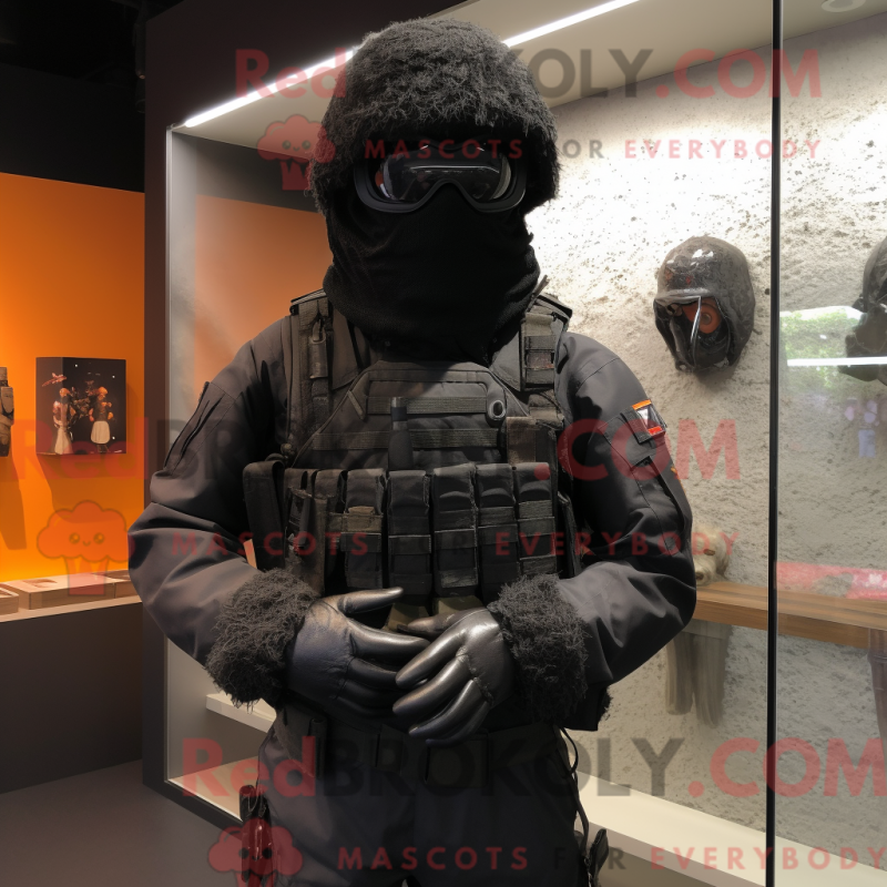 Mascot character of a Black Para Commando dressed with a Coat and Cummerbunds Mascot character of a Black Para Commando dressed with a Coat and Cummerbunds