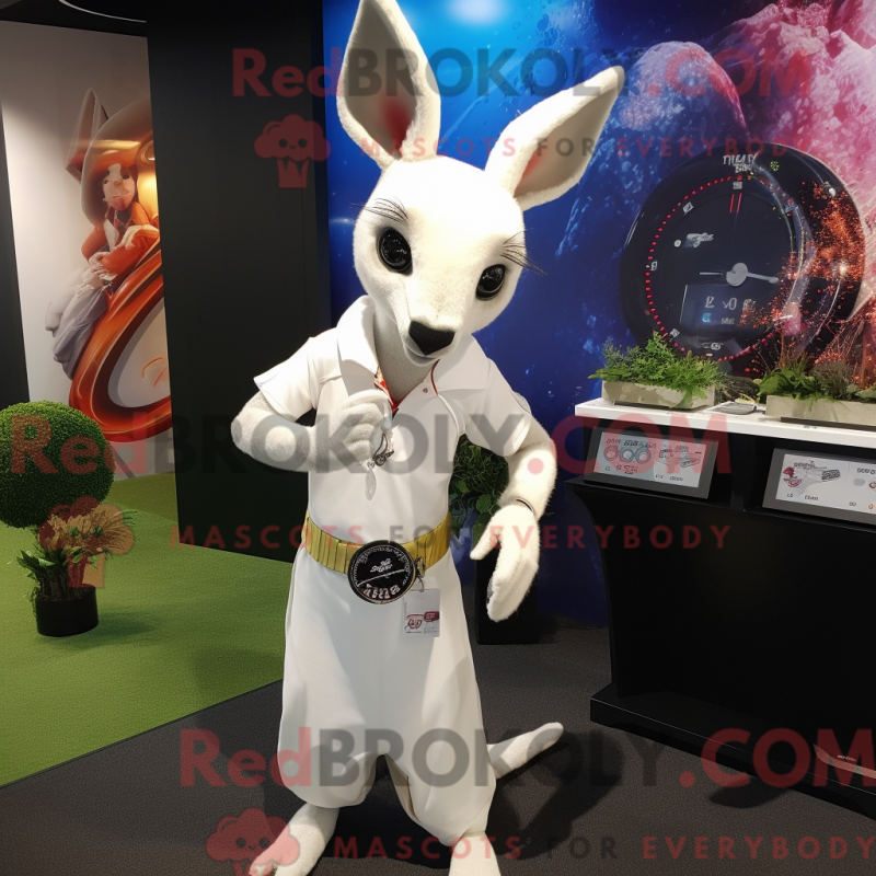 Mascot character of a White Kangaroo dressed with a Pencil Skirt and Bracelet watches Mascot character of a White Kangaroo dressed with a Pencil Skirt and Bracelet watches