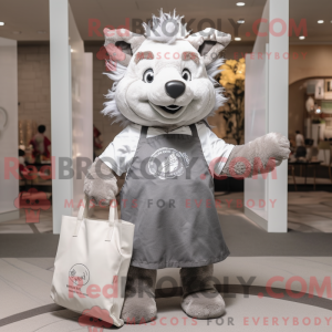 Mascot character of a Silver Wild Boar dressed with a Poplin Shirt and Tote bags