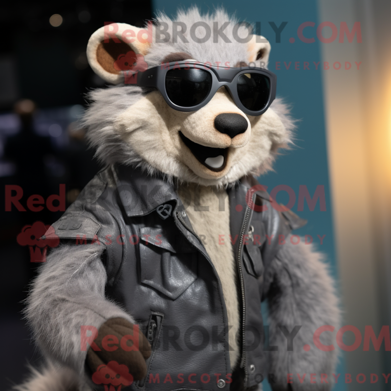 Mascot character of a Gray Mongoose dressed with a Moto Jacket and Eyeglasses Mascot character of a Gray Mongoose dressed with a Moto Jacket and Eyeglasses